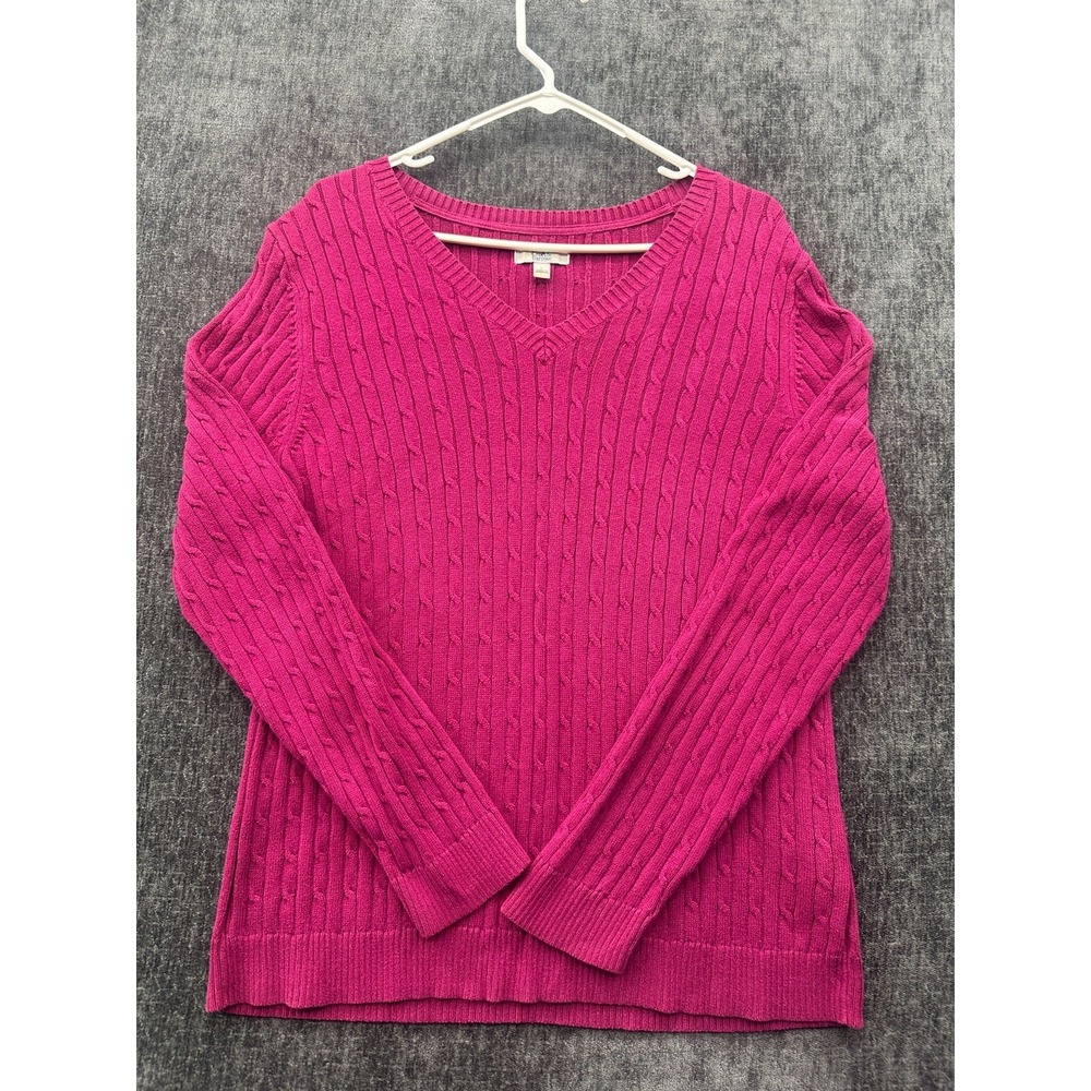 Croft & Barrow Sweater Womens Large Pink Cable Knit Long Sleeve Versatile V Neck